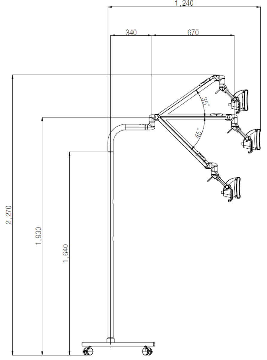 詳細サイズ・ヘッドアームの可動範囲